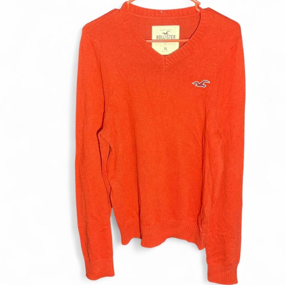 Men's Hollister-co Bright Orange Knitted Sweater XL Extra Large Red Eagle Logo